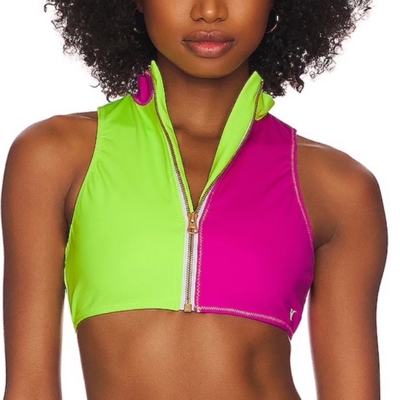 {Hurley x LoveShackFancy} Brand New Max Solid Blocked High Neck Bikini Top - Picture 10 of 15